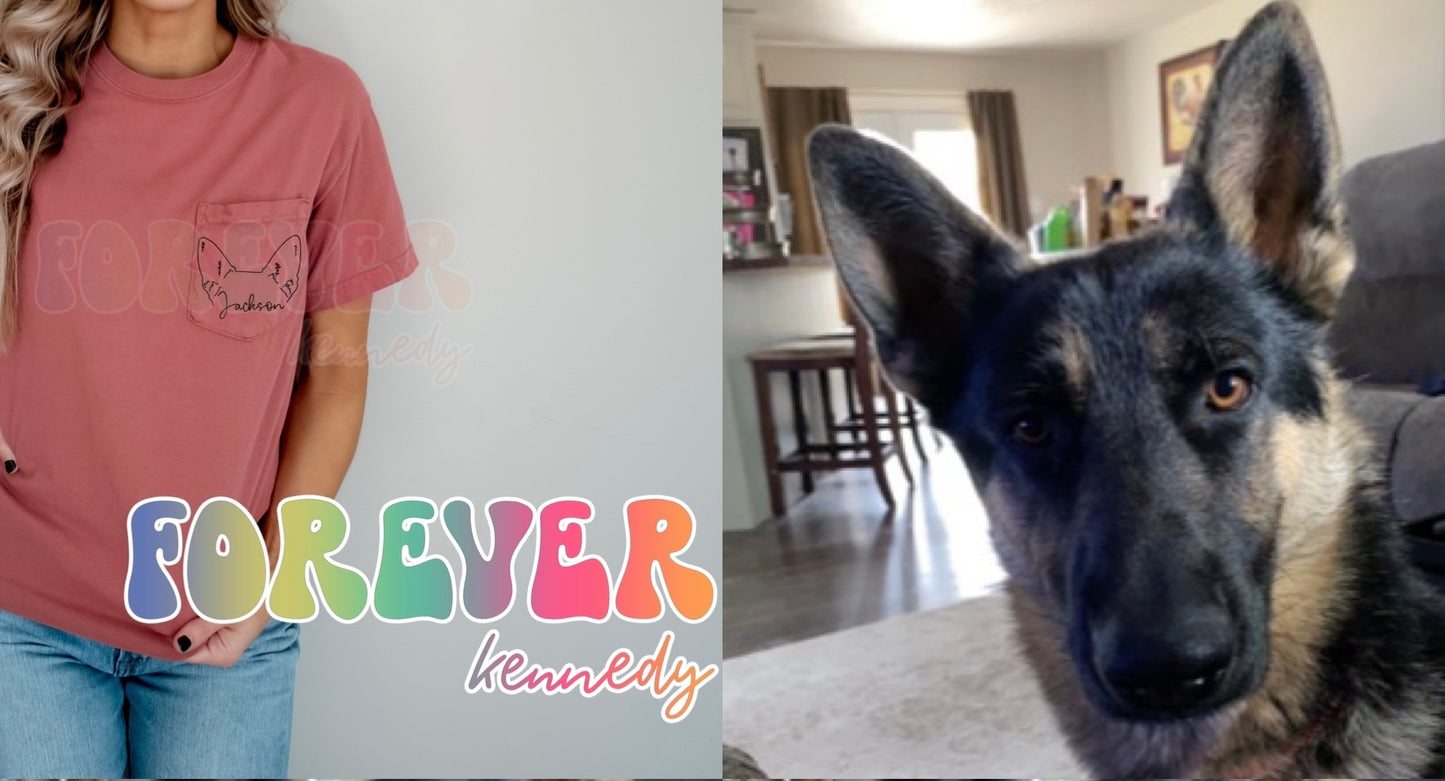 (MTO APPAREL) * Comfort Colors Pocket T-Shirt: Peeking Pet *CUSTOM DRAWN EARS* with/without pet name