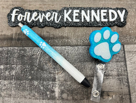 (PO) Custom Epoxy Set: Paw Print Glitter Pen and Badge Reel