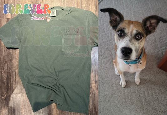 (MTO APPAREL) * Comfort Colors Pocket T-Shirt: Peeking Pet *CUSTOM DRAWN EARS* with/without pet name