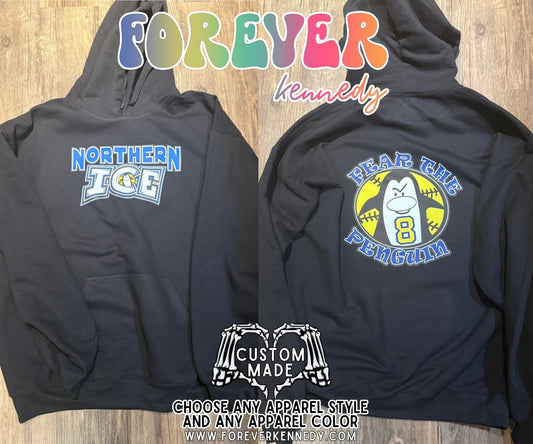 (MTO APPAREL) * CHOOSE STYLE / COLOR: Northern Ice Logo with Fear The Penguin Logo With Custom Number