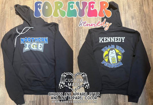 (MTO APPAREL) * CHOOSE STYLE / COLOR: Northern Ice Logo with Fear The Penguin Logo With Custom Name/Number
