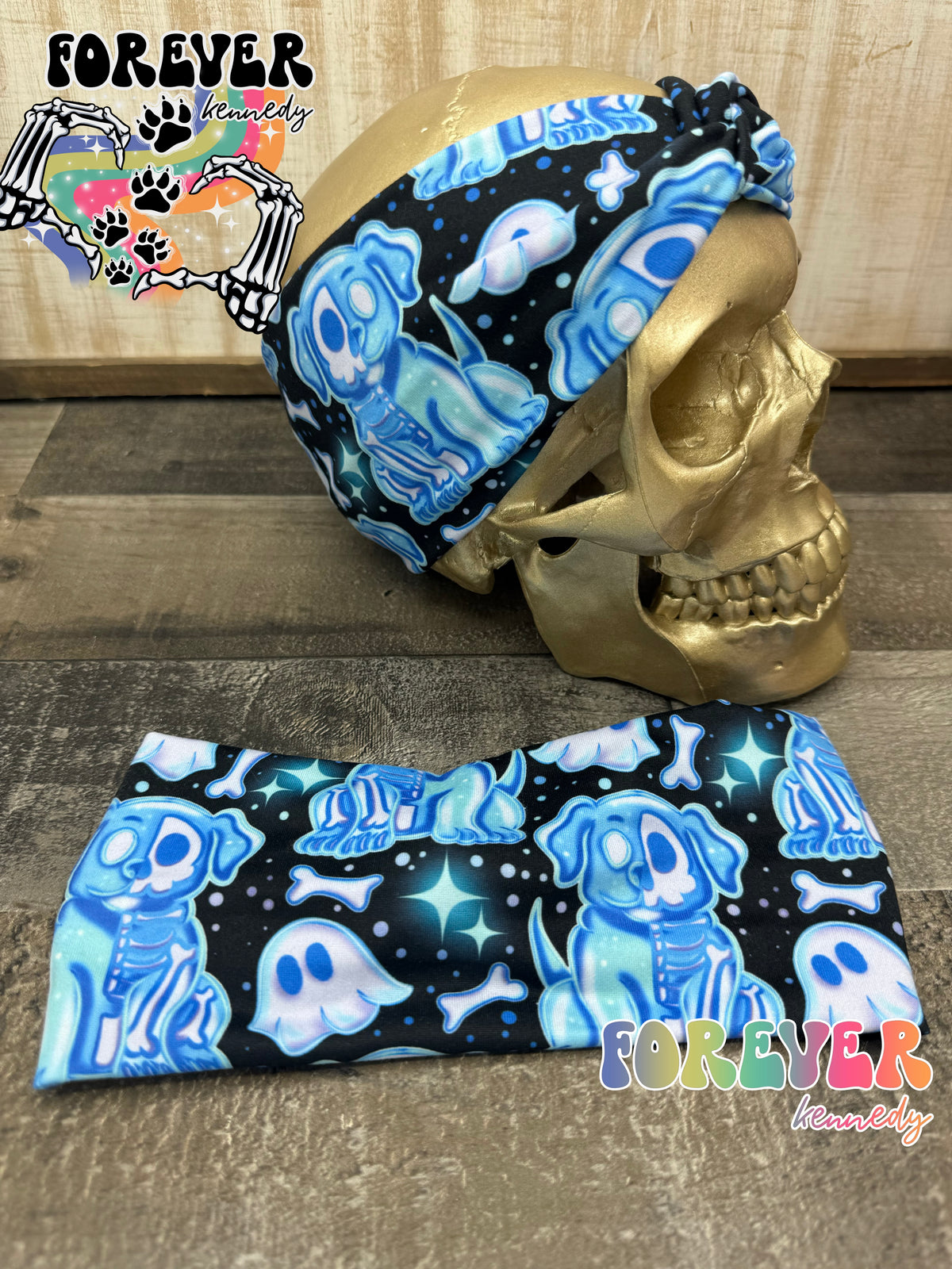 (RTS) Twist Headband: Ghost Skeleton Dog