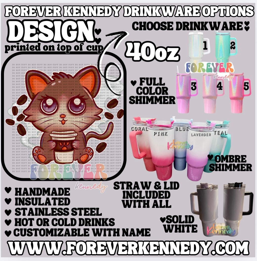 (MTO) 40oz Tumbler with handle: Coffee Kitty