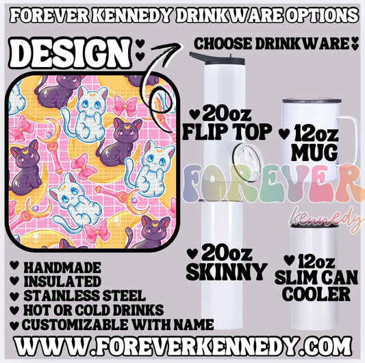 (MTO) CHOOSE DRINKWARE:  Moon Kitties