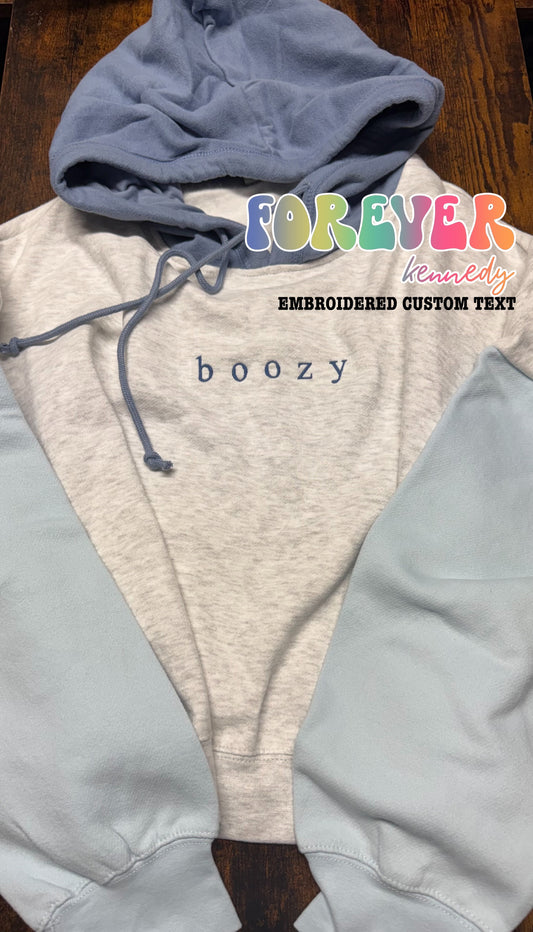 (MTO) / Color Block Cropped Hoodie *: EMBROIDERY- Choose custom text