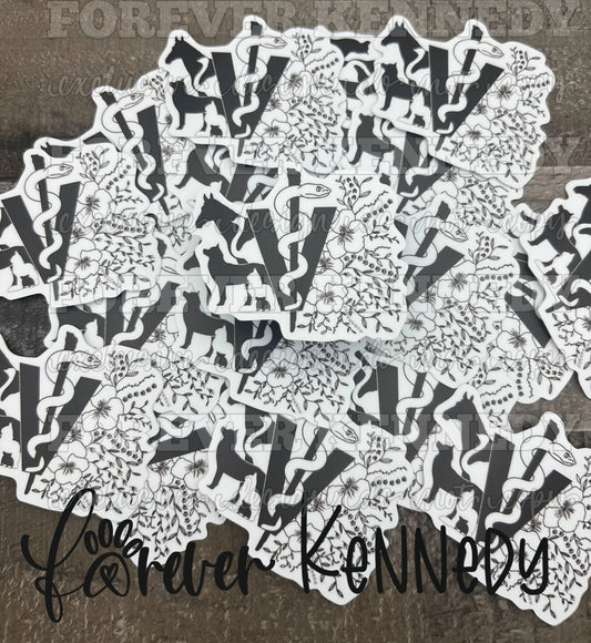 (RTS) Vinyl Sticker: EXCLUSIVE Floral Veterinary Caduceus