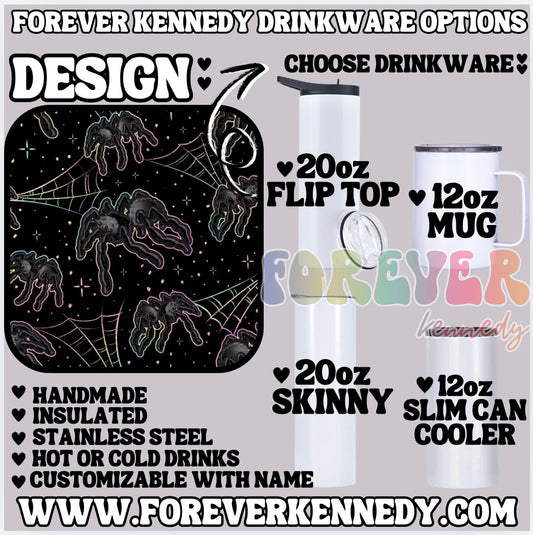 (MTO) CHOOSE DRINKWARE:   Colorful spiders