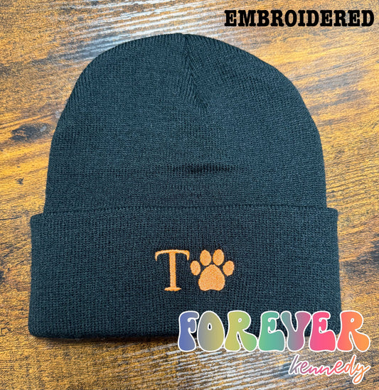 (MTO) Beanie (embroidery) Custom initial and paw print