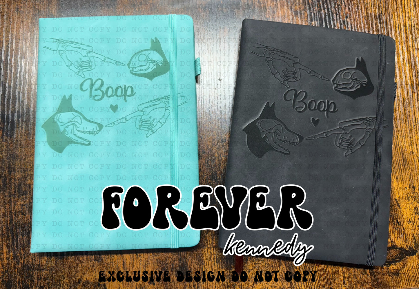 (MTO) A5 Engraved Notebook: EXCLUSIVE DESIGN Boop Skeleton Cat & Dog