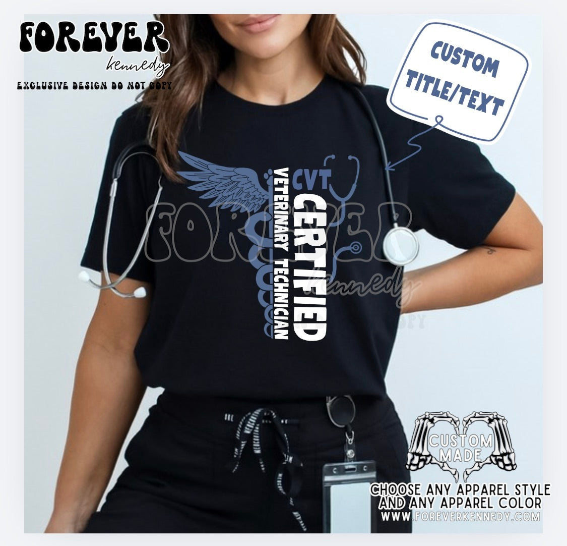 MADE TO ORDER APPAREL -  EXCLUSIVE DESIGN * caduceus / stethoscope (custom text / title)
