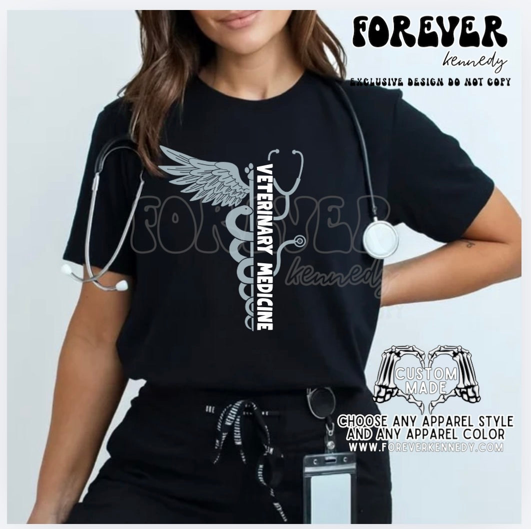 MADE TO ORDER APPAREL -  EXCLUSIVE DESIGN * caduceus / stethoscope Veterinary Medicine