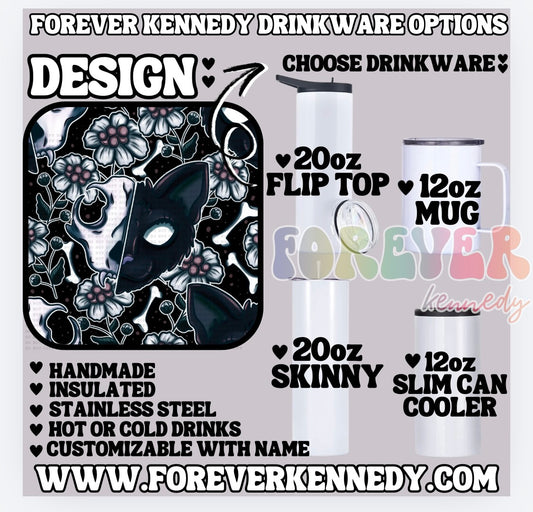 (MTO) CHOOSE DRINKWARE: Black Cat Skull