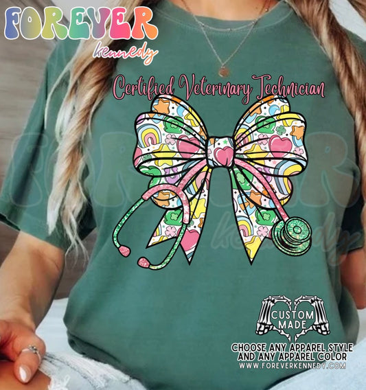 (MTO APPAREL) * CHOOSE STYLE / COLOR: Lucky Stethoscope bow with **custom text**