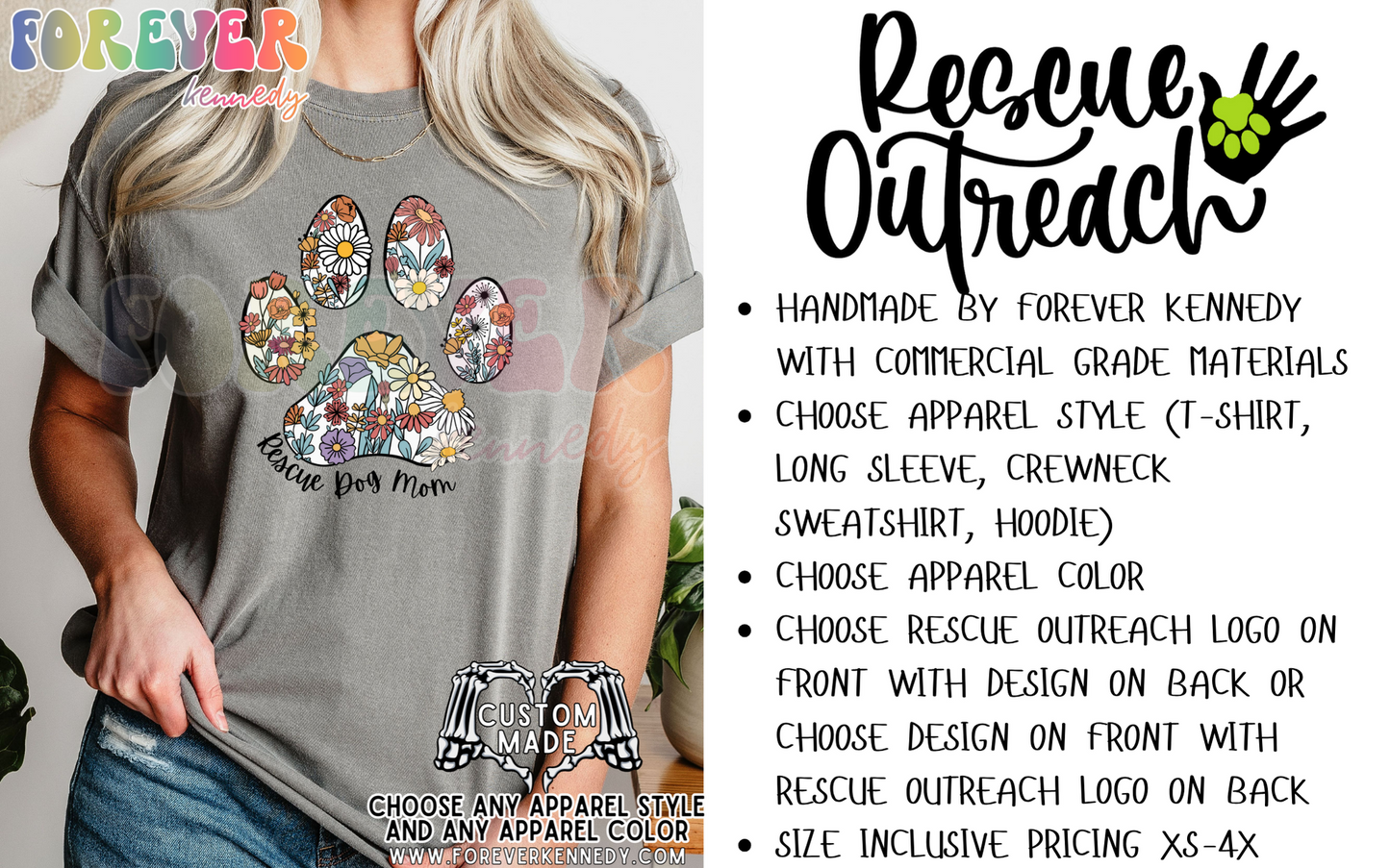(MTO APPAREL) * CHOOSE STYLE / COLOR: Rescue Outreach Logo / Rescue Dog Mom Design
