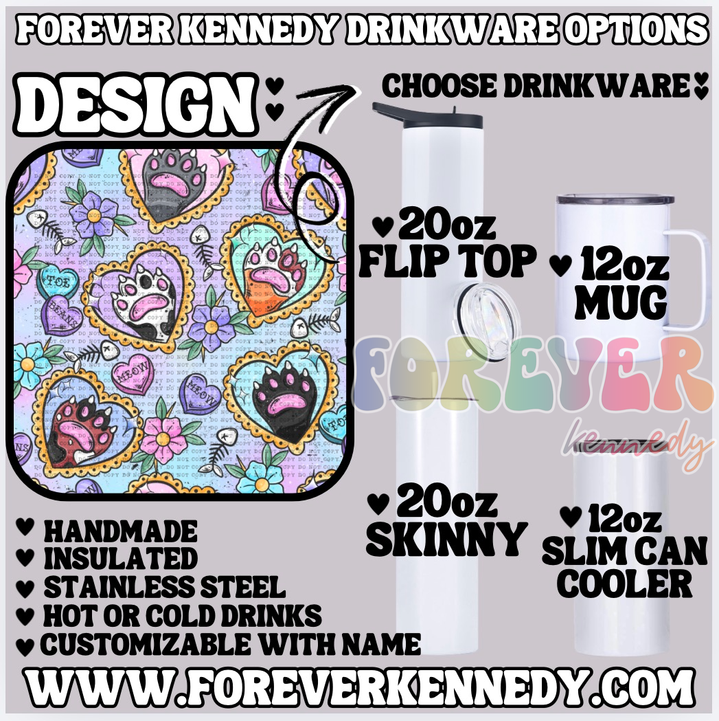 (MTO) CHOOSE DRINKWARE: Tattoo Feline Paws