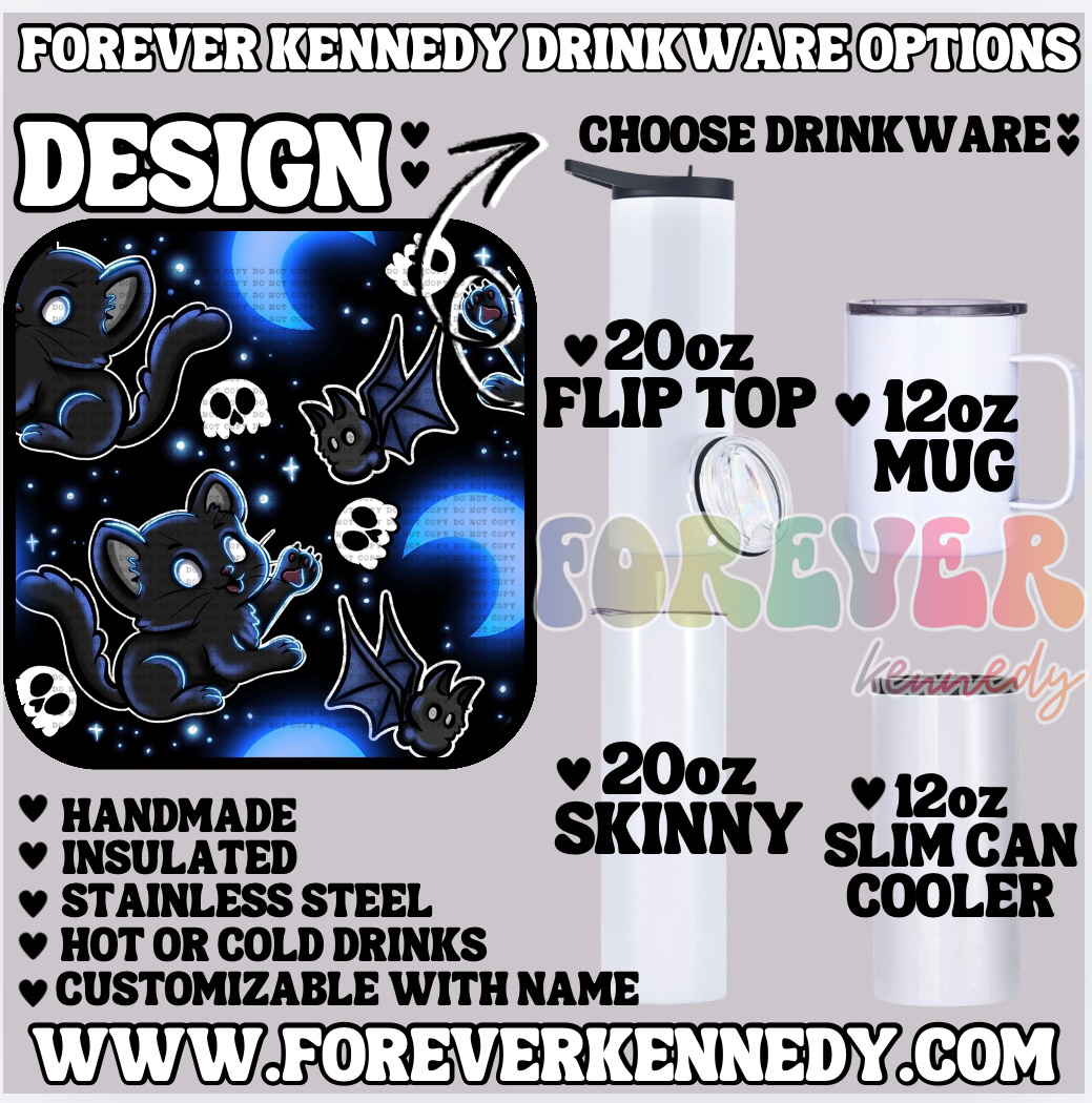 (MTO) CHOOSE DRINKWARE: Black Cat Bat