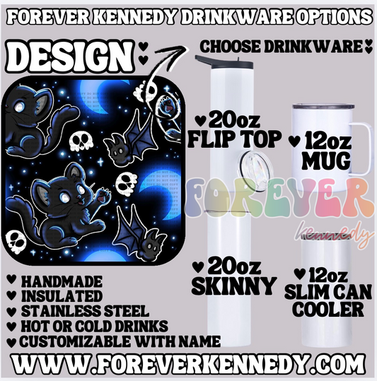 (MTO) CHOOSE DRINKWARE: Black Cat Bat