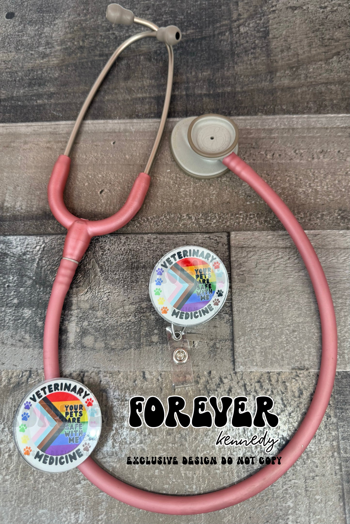 (MTO) Stethoscope Tag or Badge Reel: EXCLUSIVE DESIGN / Your pets are safe with me