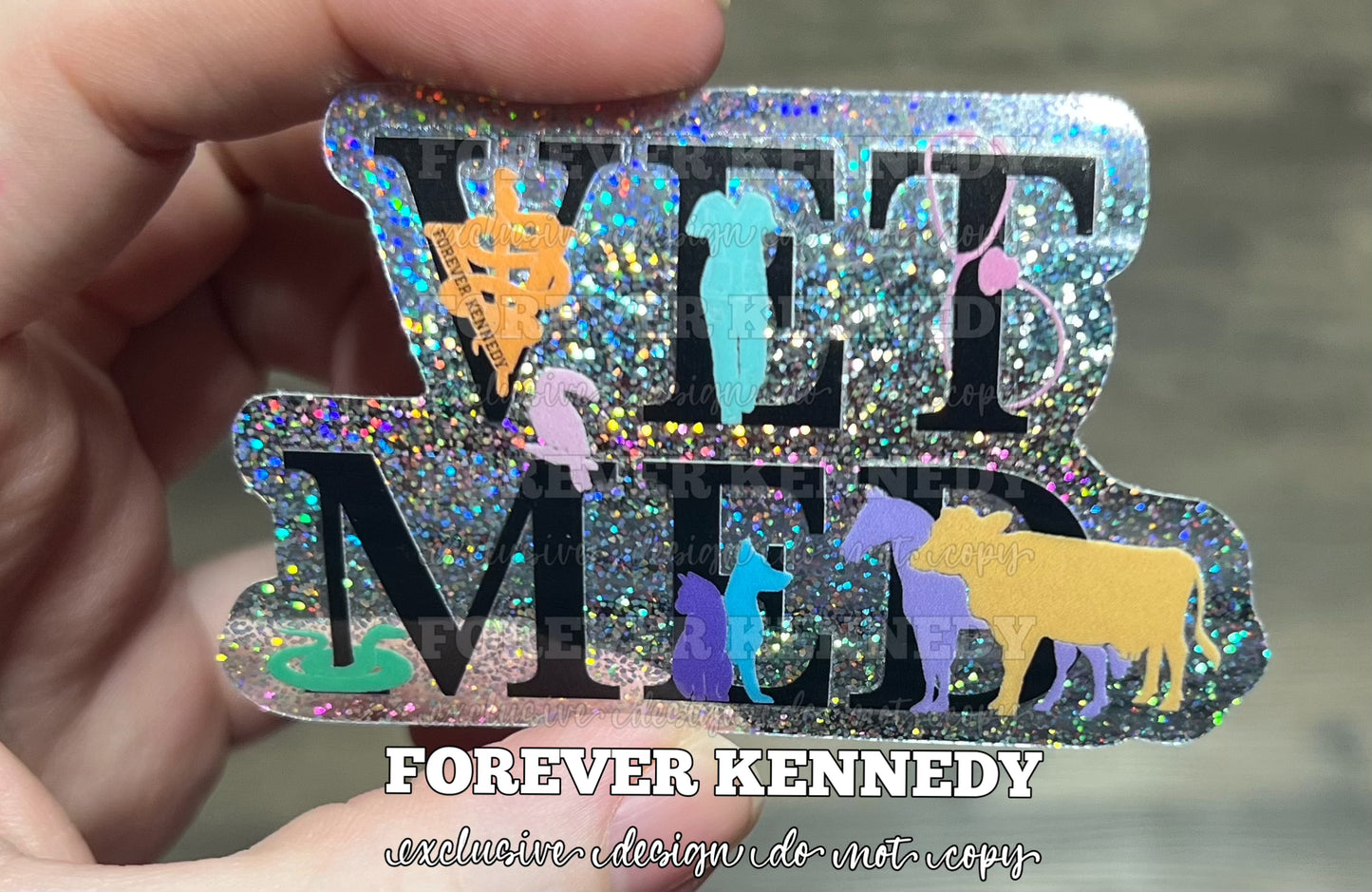 (RTS) GLITTER Vinyl Sticker: EXCLUSIVE Veterinary Medicine Colorful Collage