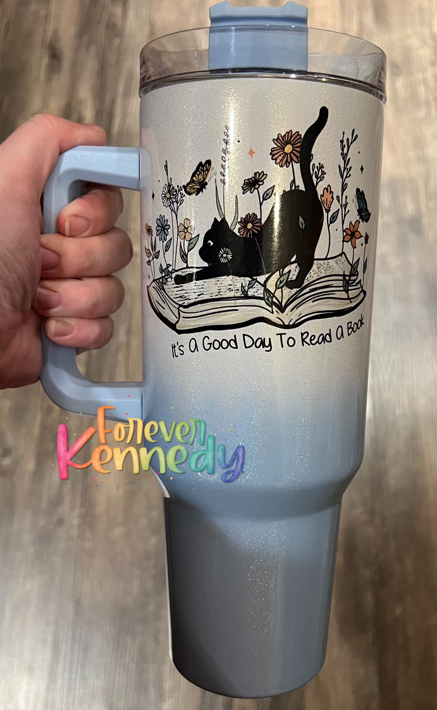 (MTO) 40oz Tumbler with handle: / Cats and books