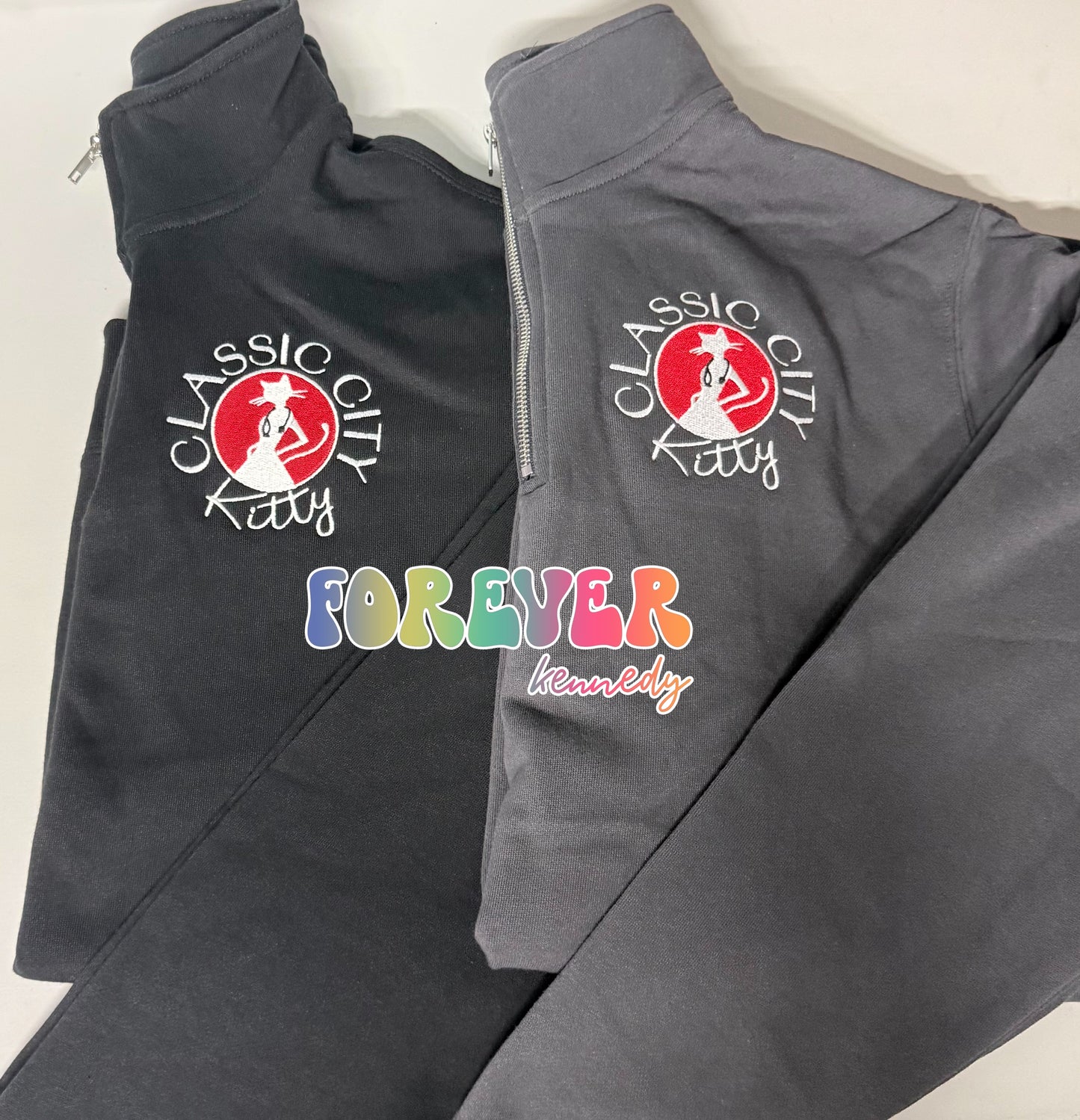 MADE TO ORDER - Embroidery Quarter Zip *Classic City Kitty*