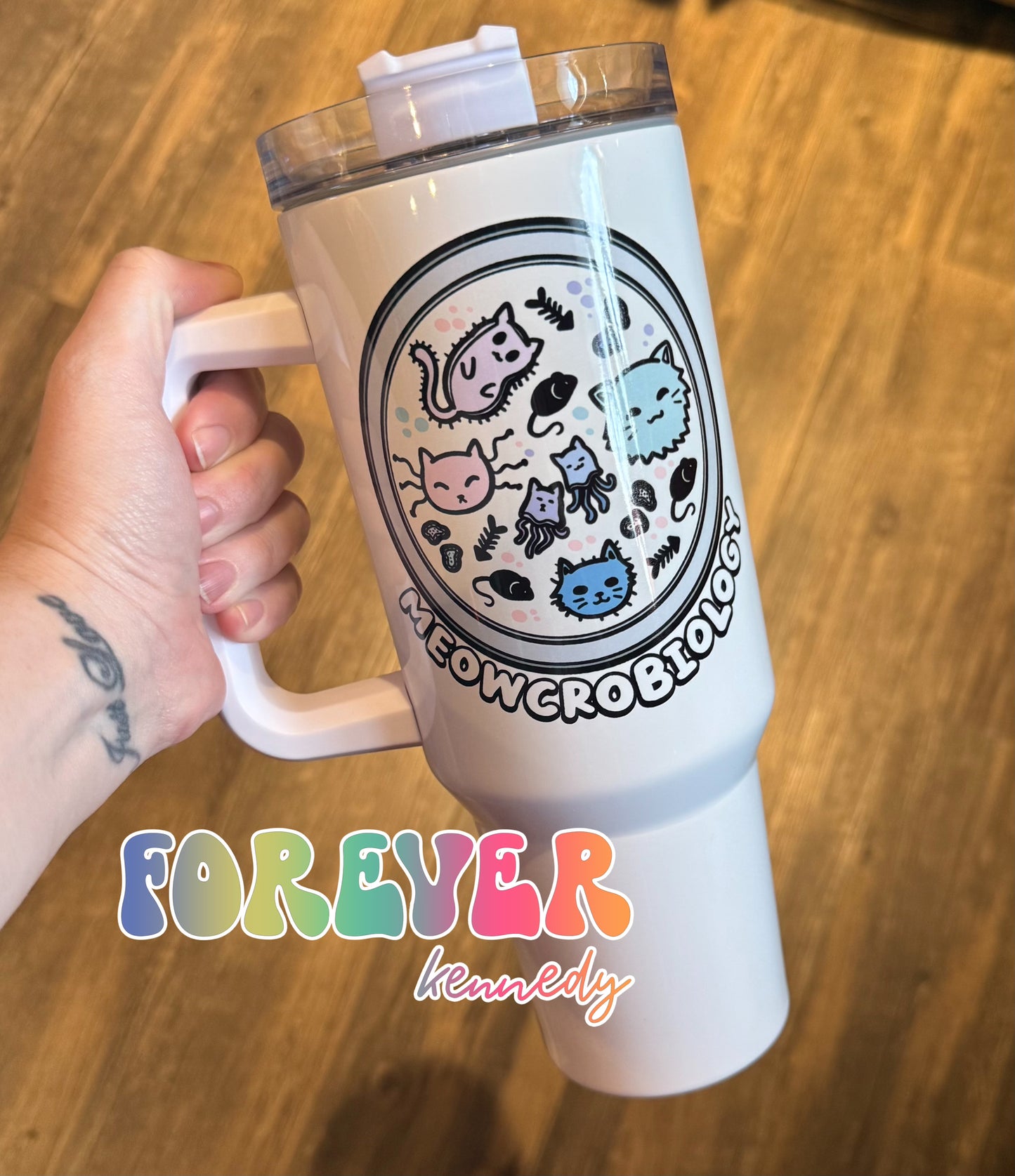 (MTO) 40oz Tumbler with handle: Meowcrobiology