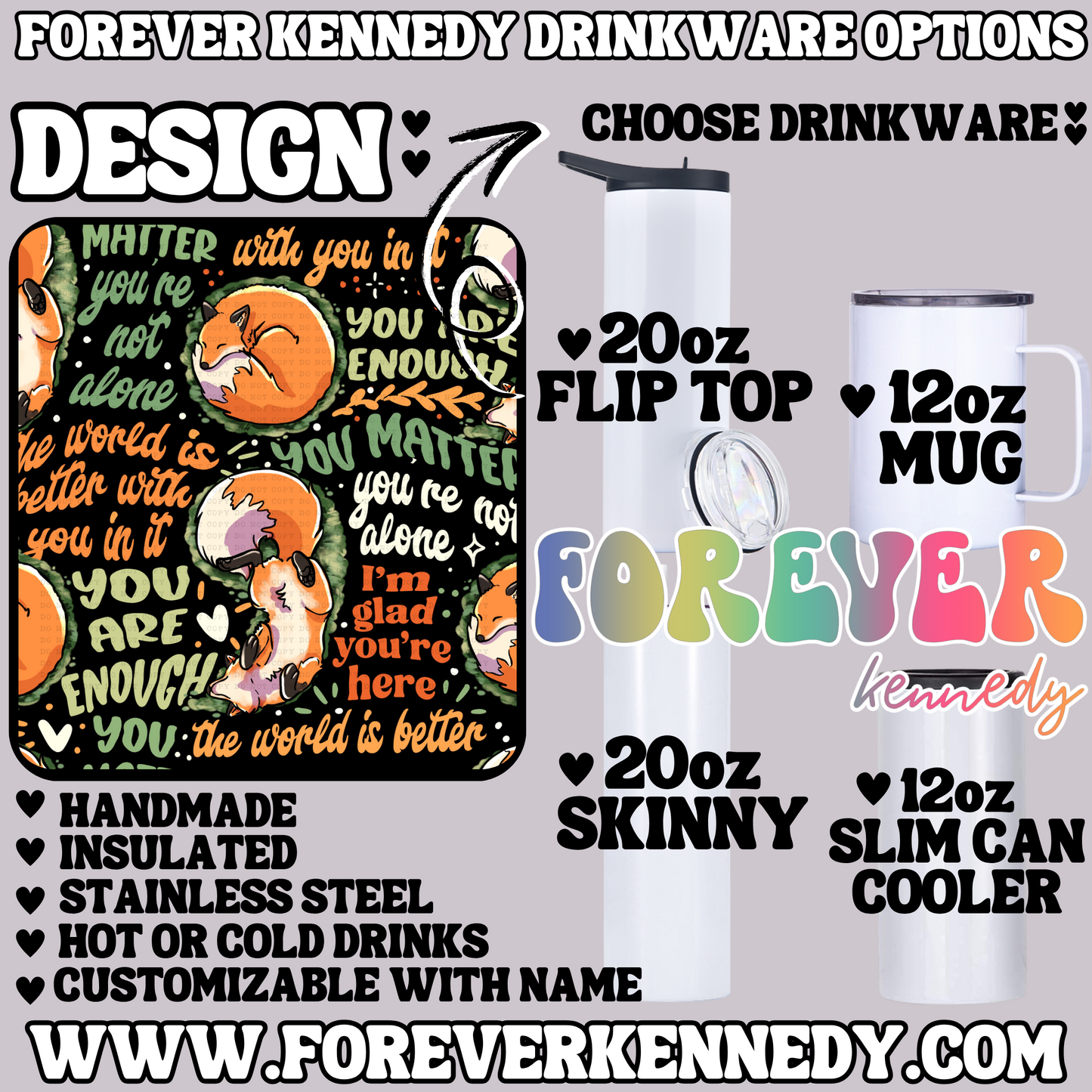 (MTO) CHOOSE DRINKWARE: Save a Fox (dark)