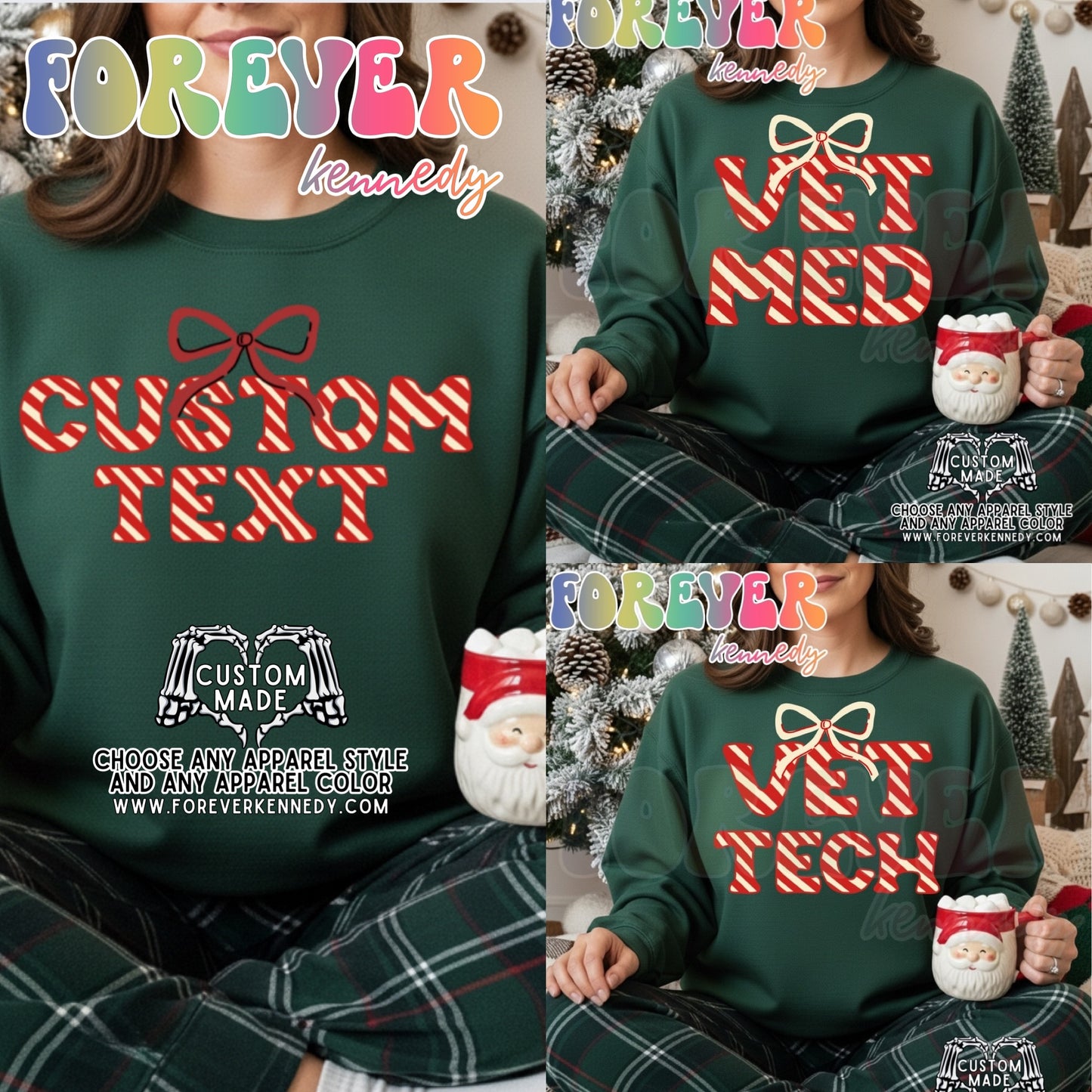 (MTO APPAREL) * CHOOSE STYLE / COLOR: CUSTOM text candy cane bow