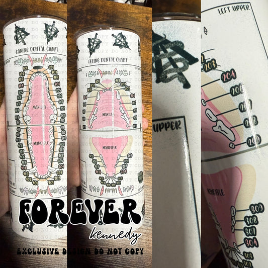(READY TO SHIP) *SLIGHTLY IMPERFECT DESIGN* Exclusive Tumbler: Dental Chart (Both Canine and Feline on one tumbler)