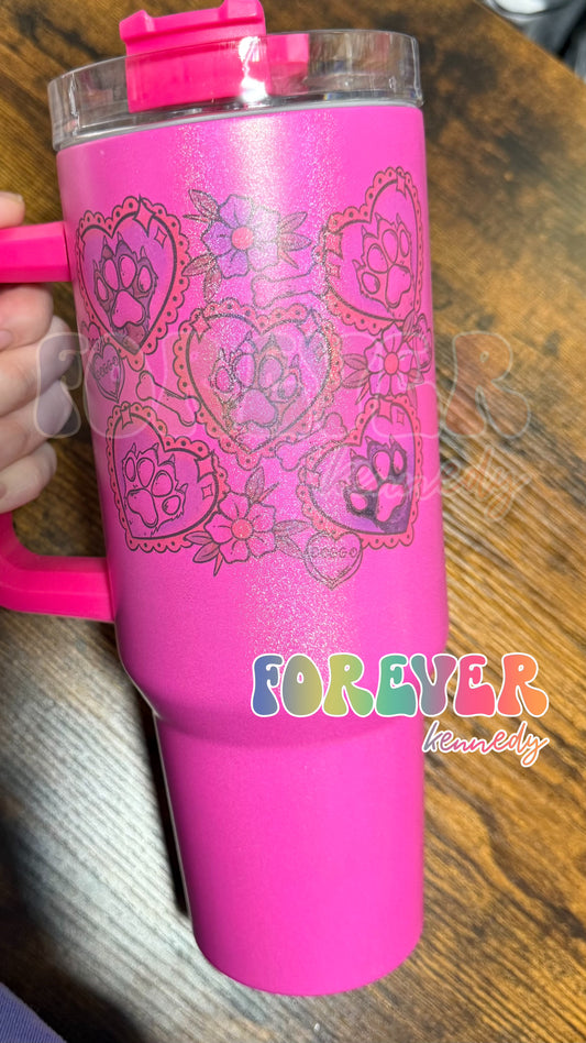 (READY TO SHIP) 40oz Tumbler with handle: *DESIGN FLAW* Tattoo Canine Paws