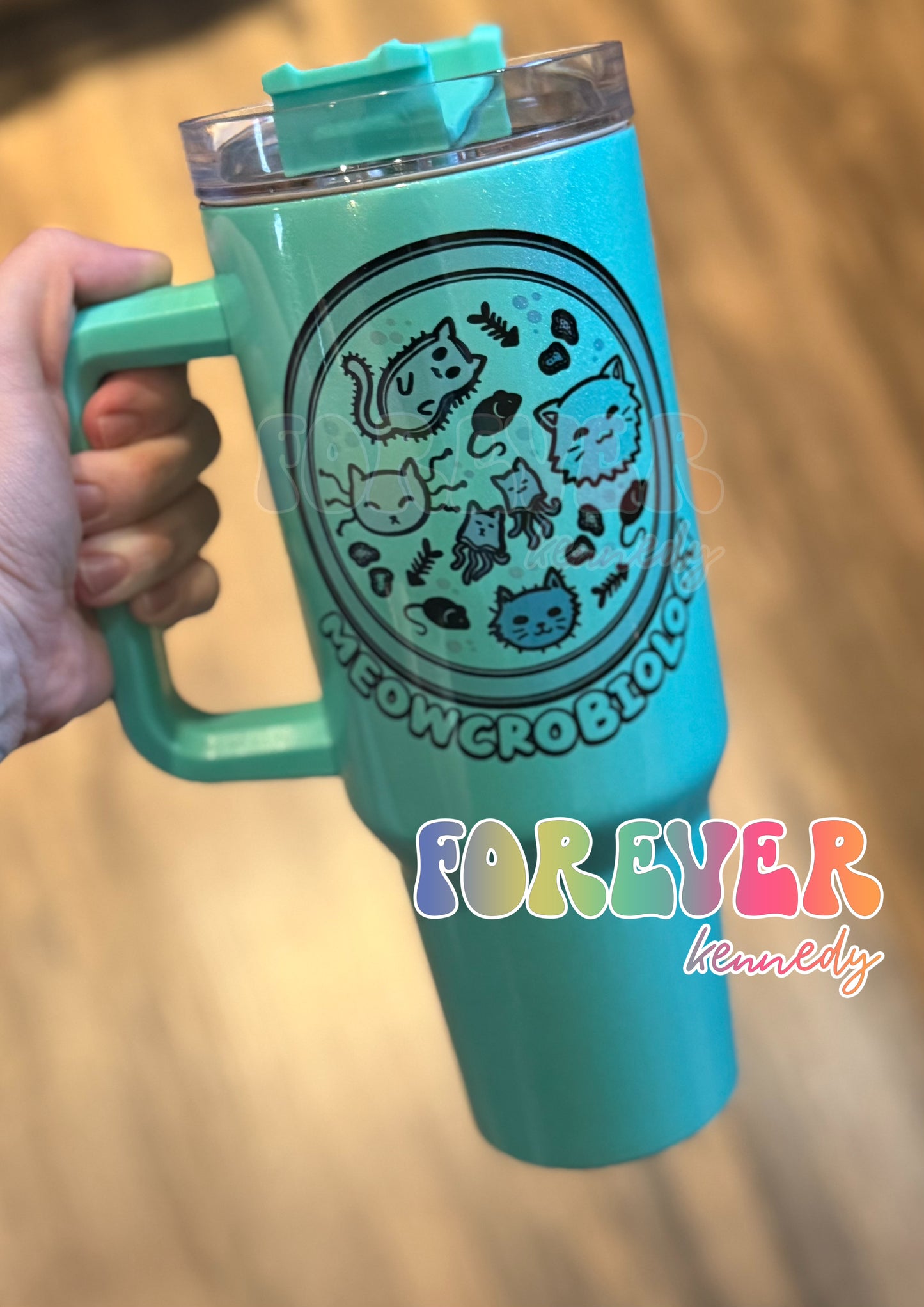 (MTO) 40oz Tumbler with handle: Meowcrobiology