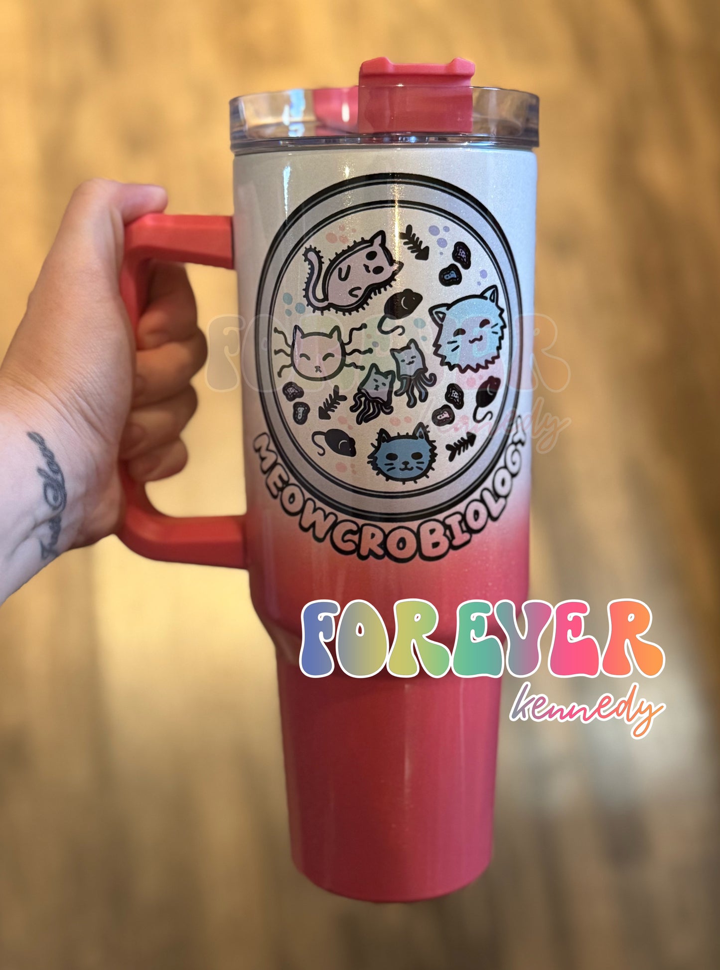 (MTO) 40oz Tumbler with handle: Meowcrobiology