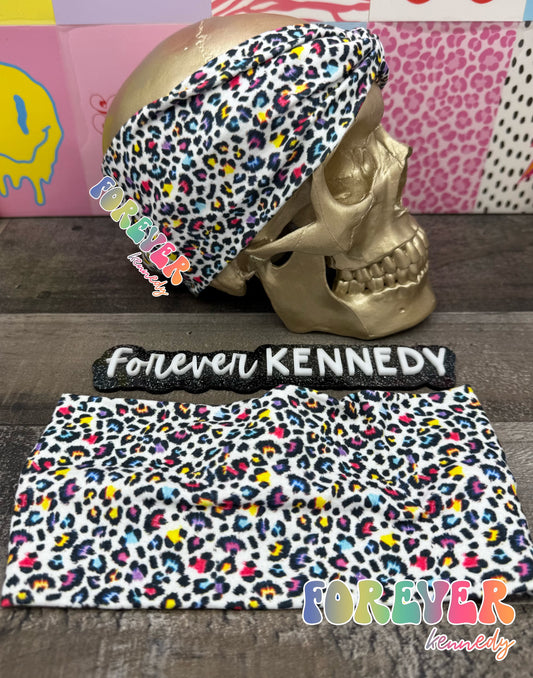 (RTS) Twist Headband: Rainbow Leopard