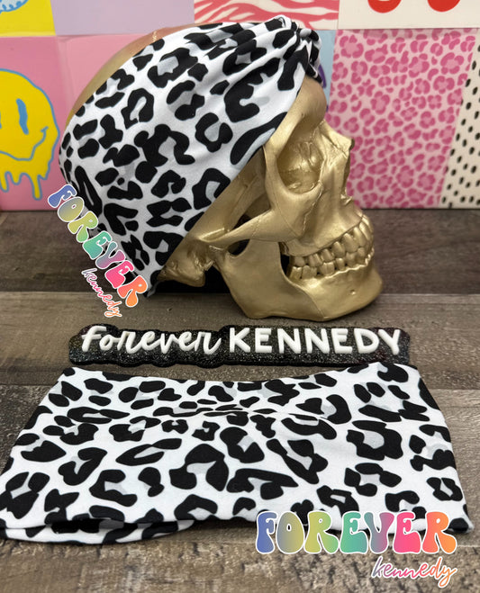 (RTS) Twist Headband: White Leopard