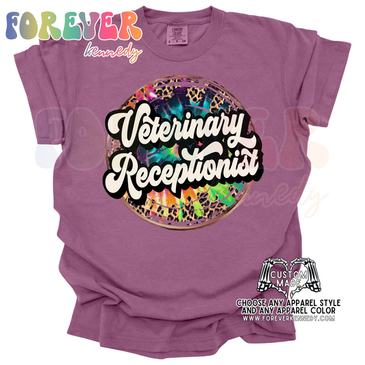 (MTO APPAREL) * CHOOSE STYLE: Veterinary Receptionist Tie Dye Cheetah