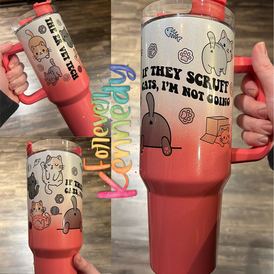 (MTO) 40oz Tumbler with handle: / Cats theme - custom text