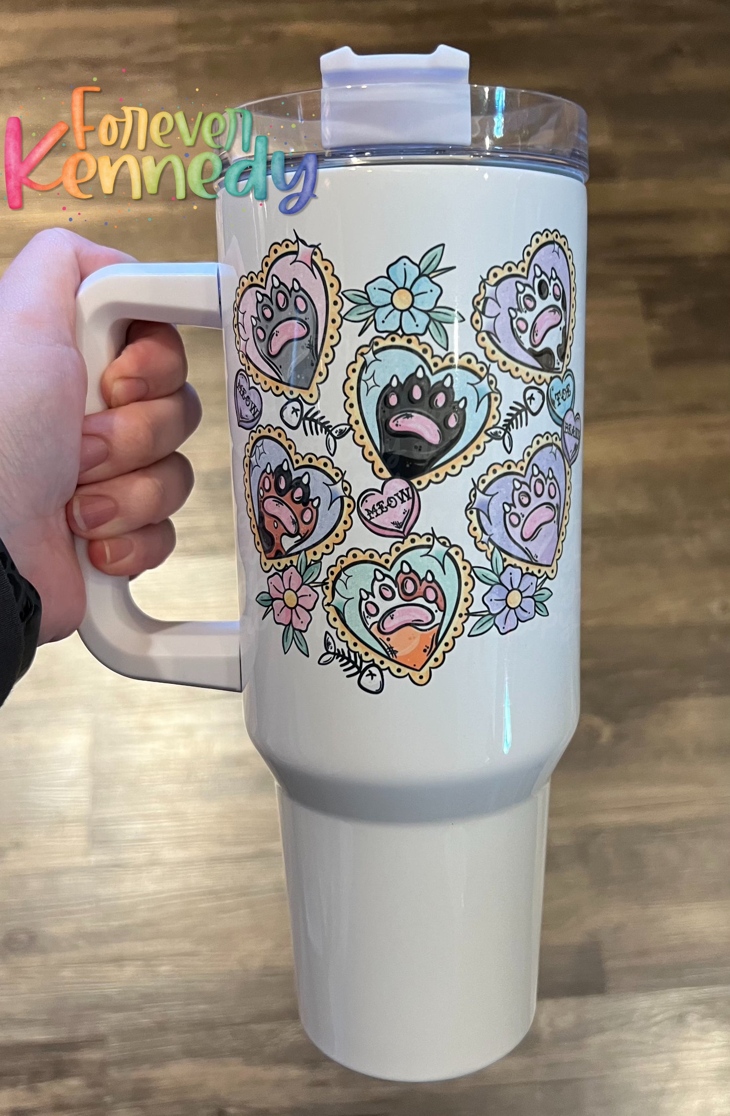 (MTO) 40oz Tumbler with handle: Tattoo Toe Beans