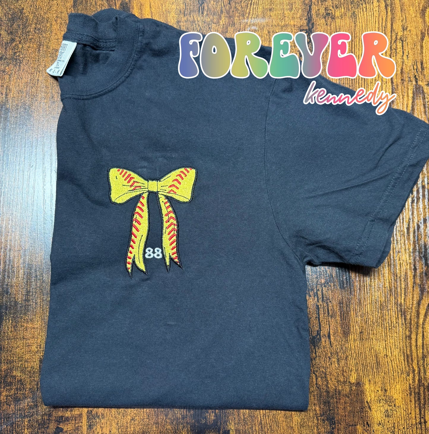 (MTO APPAREL) * CHOOSE STYLE / COLOR: EMBROIDERY DESIGN / Softball or Baseball Bow (custom number)