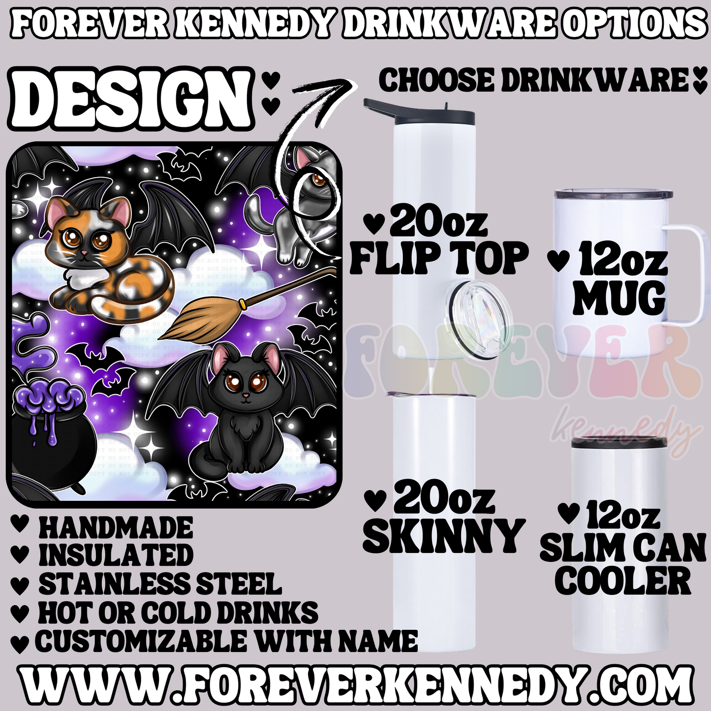 (MTO) CHOOSE DRINKWARE: Bat Cats