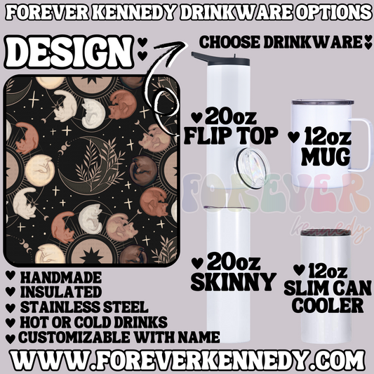 (MTO) CHOOSE DRINKWARE: Cat Moon Phases