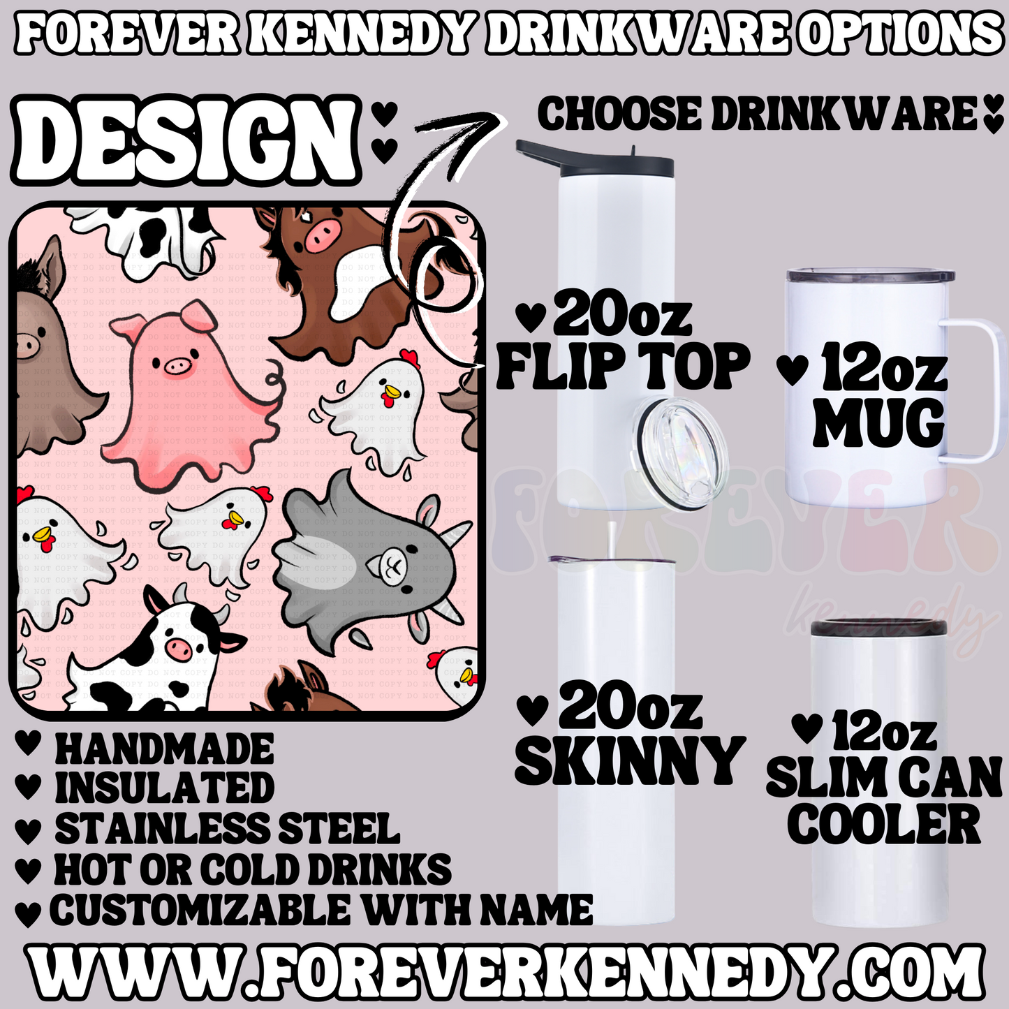 (MTO) CHOOSE DRINKWARE: Ghost Farm Animals