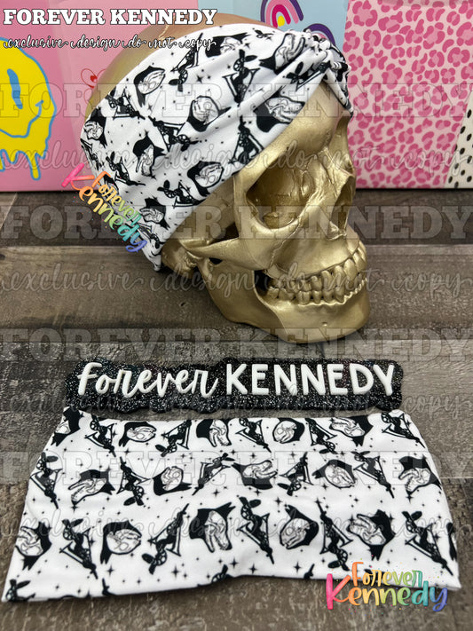 (RTS) Twist Headband: EXCLUSIVE / WHITE Caduceus and skulls