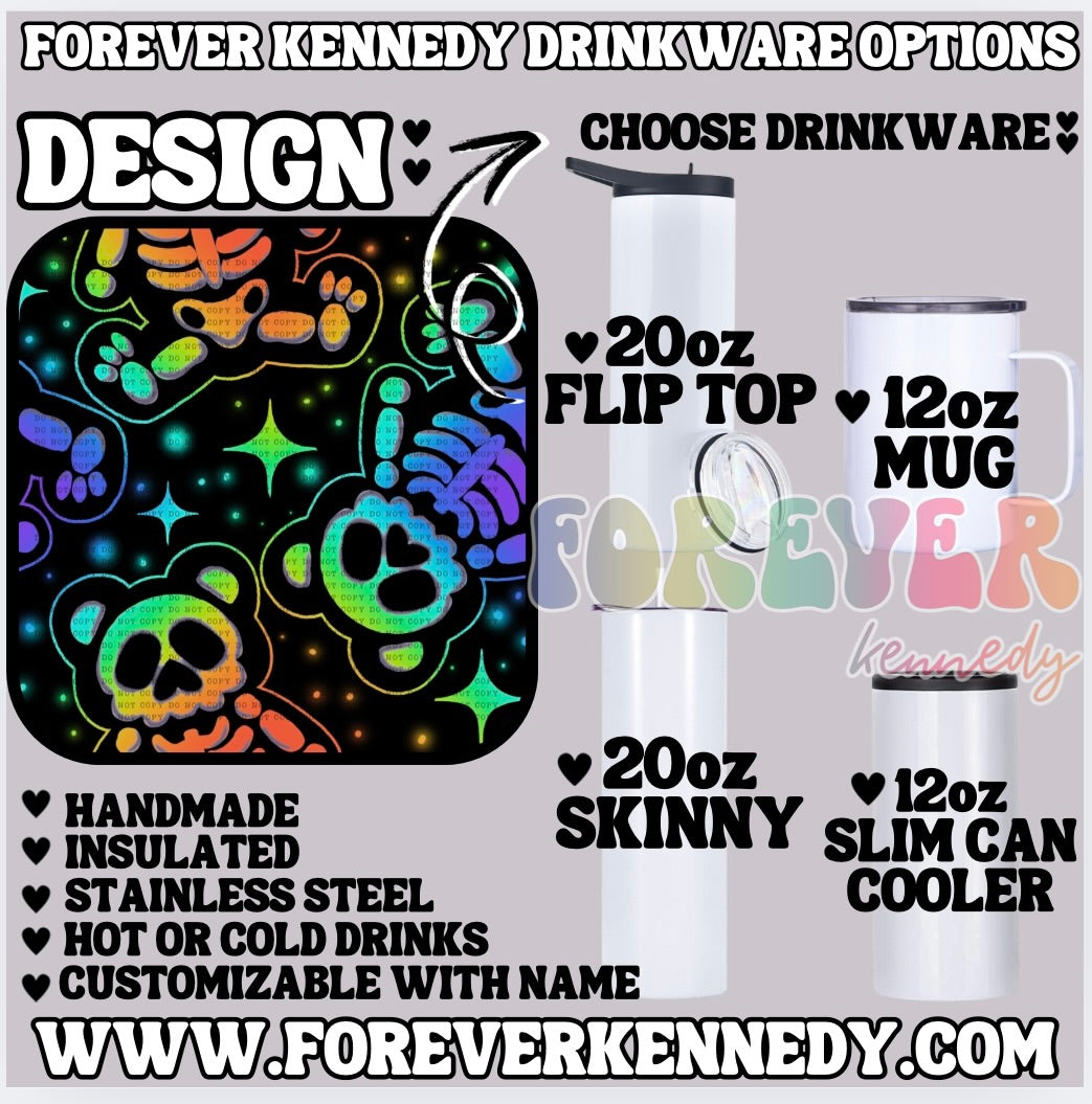 (MTO) CHOOSE DRINKWARE: Skellie Bear Rainbow