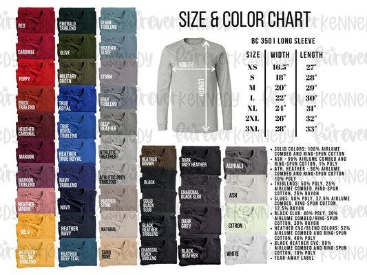 Size & Color Chart: LONG SLEEVE BC 3501