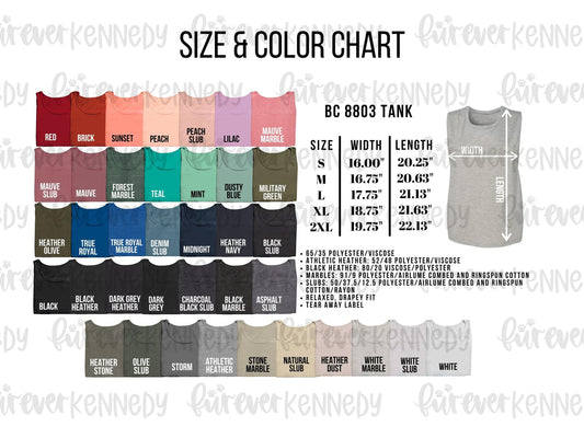 Size & Color Chart: TANK TOP BC 8803
