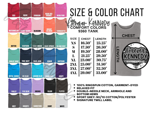 Size & Color Chart: TANK TOP Comfort Colors 9360