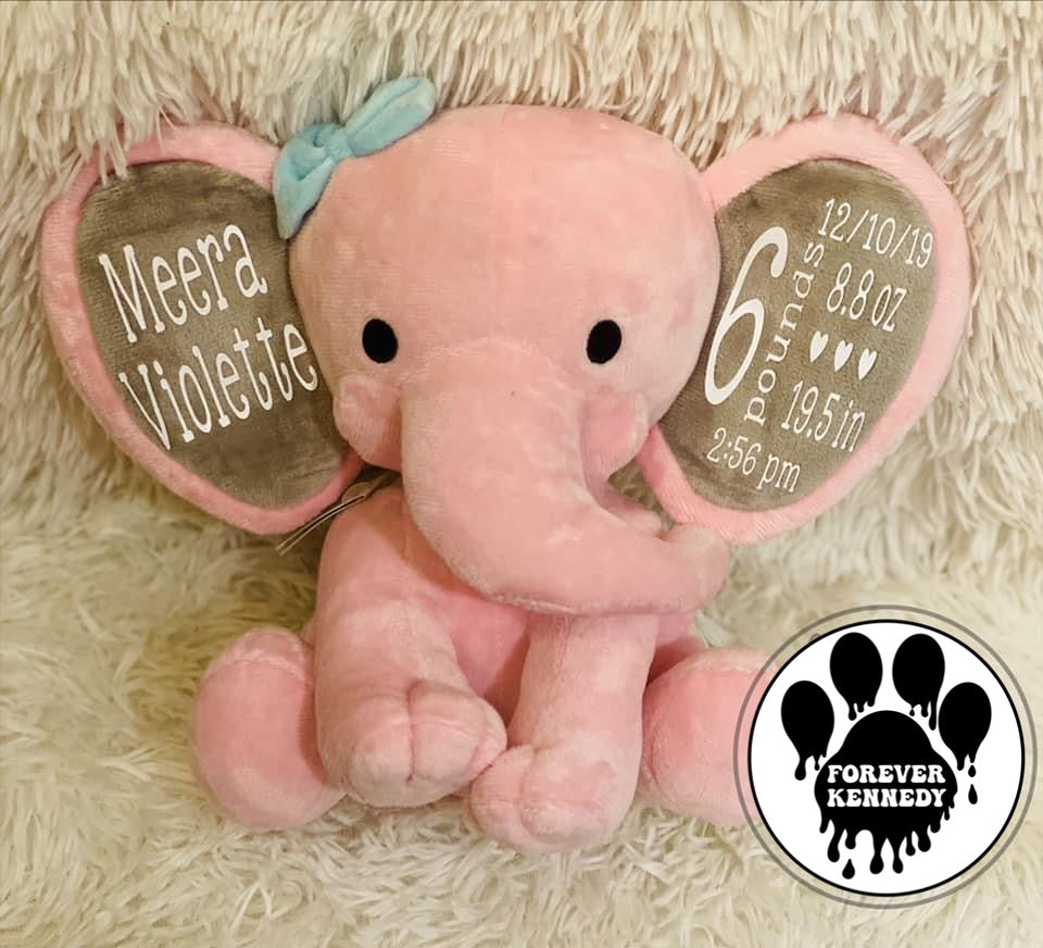 CUSTOM Birth Stat Stuffed Elephant