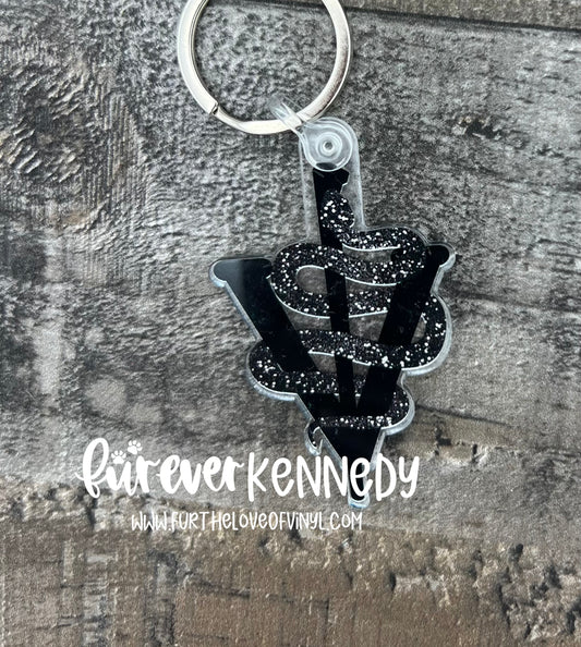 (RTS) Keychain: Veterinary/ Glitter Caduceus-Black