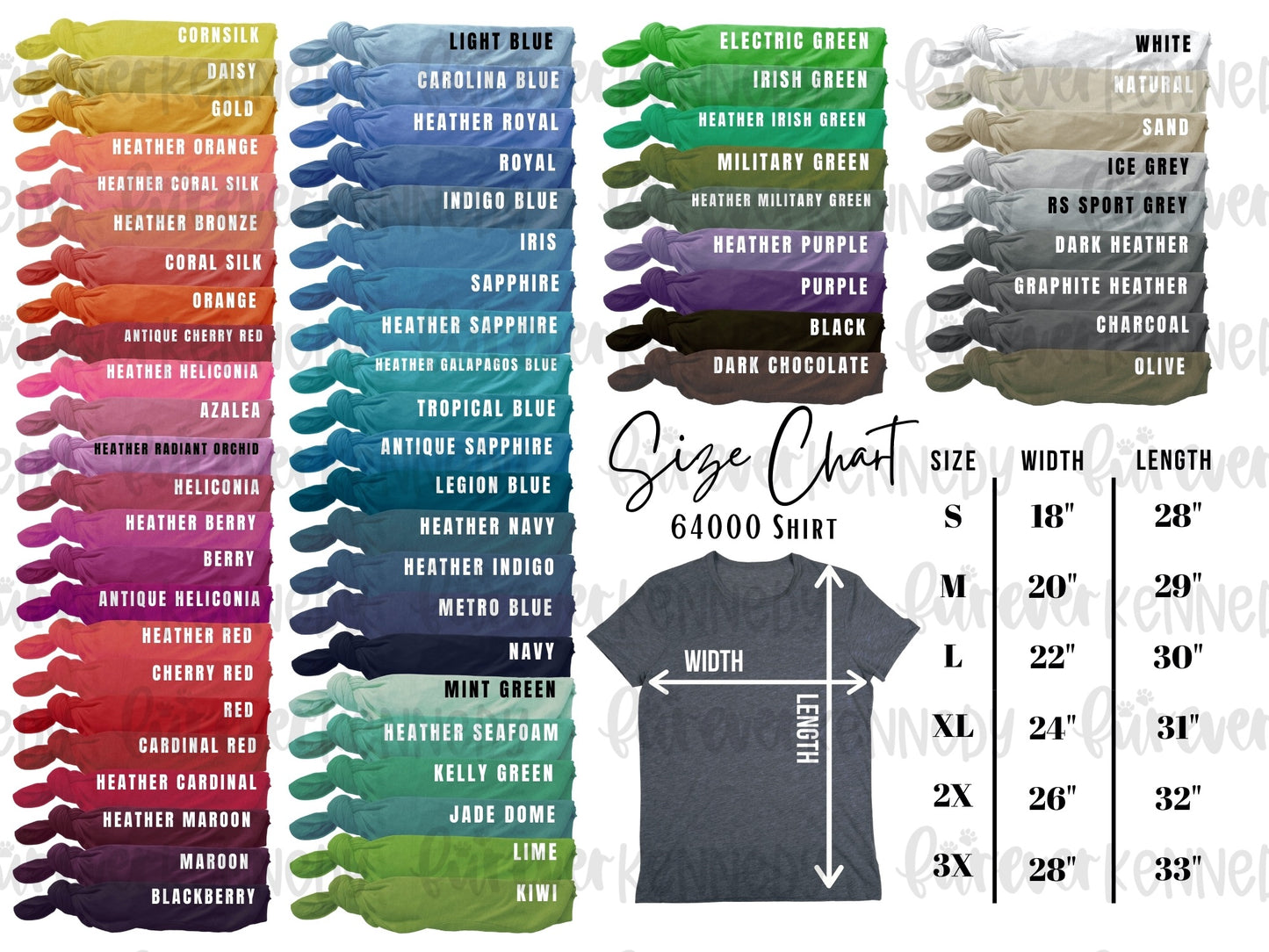 Size & Color Chart: T-SHIRT 64000 Gildan Softstyle