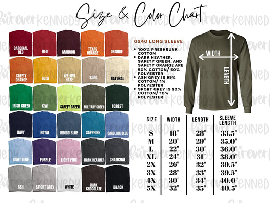 Size & Color Chart: LONG SLEEVE G240